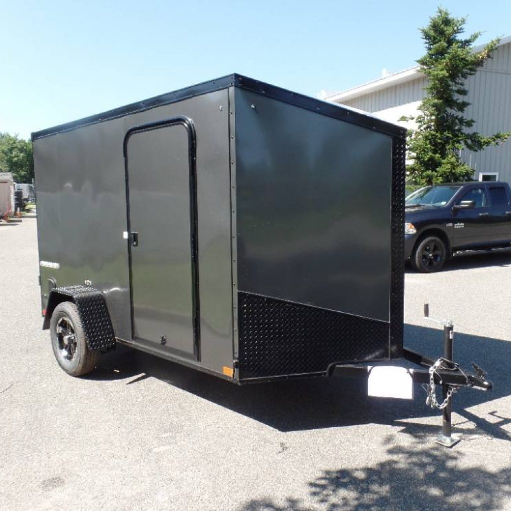6X10 enclosed with unique curb appeal.  Ramp door on back, side door, 