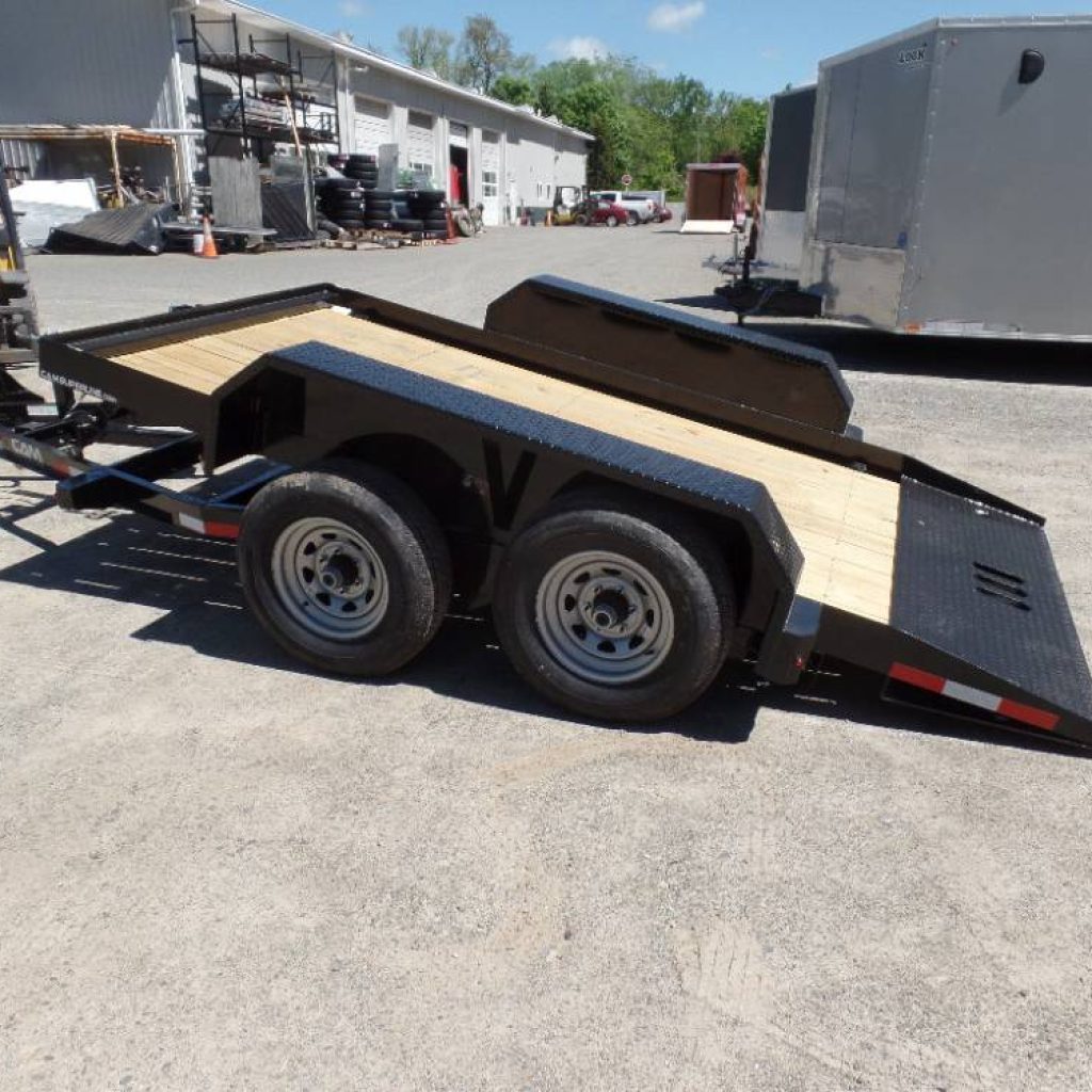 12 ft length Tilt Load Trailer to Carry , Scissor Lifts, Skid-Steer loaders, Forklifts. and other small but heavy equipment. Small size is convenient for parking and use in populated areas.