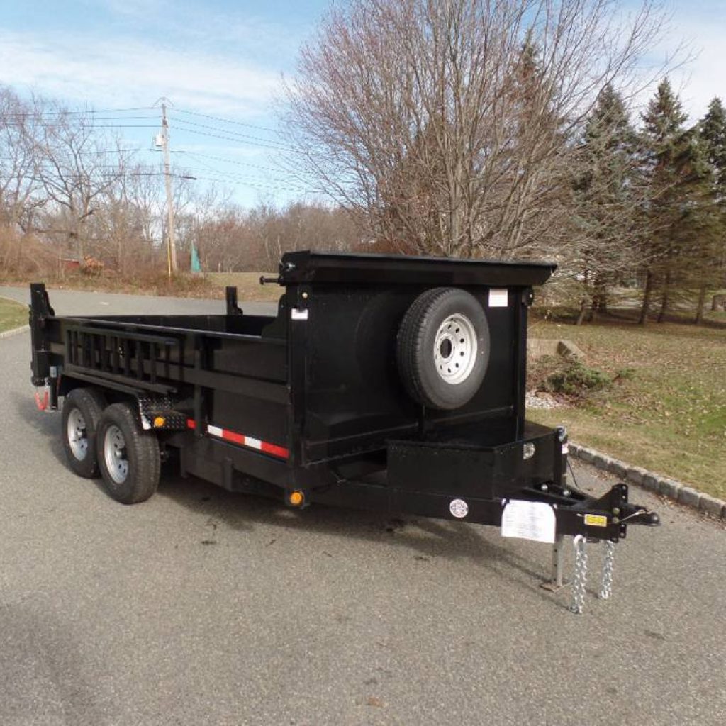 Dump Trailer, 7X14, 14,000 lb. GVWR, hydraulic dump trailer, extra framing, tongue box, 2- 7,000 lb. axles, ramps, tarp and roller