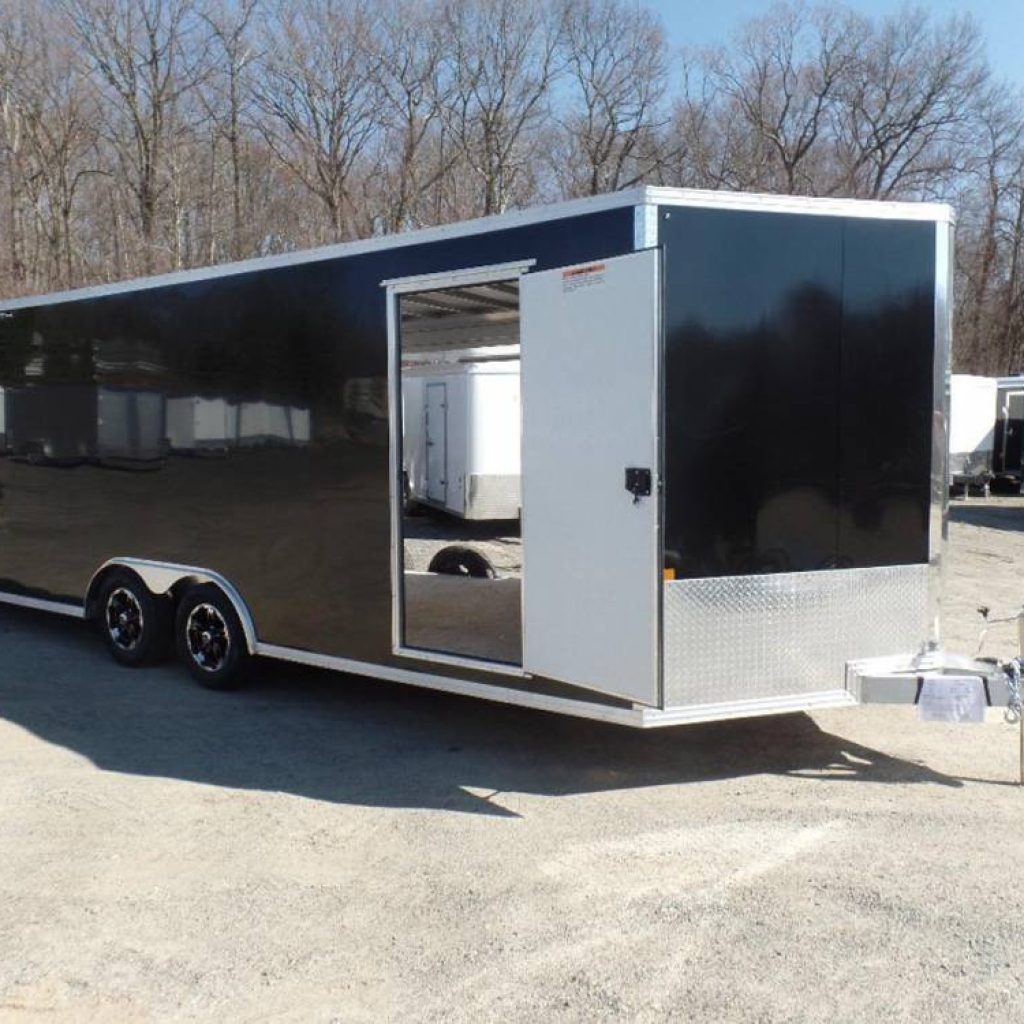 8.5 X 20 ft.+ V nose.  Enclosed Car Trailer Alcom Brand, Stealth Model, Big Escape Door Removable Fender, Ramp Door, Beavertail, Side Door, LED Lighting