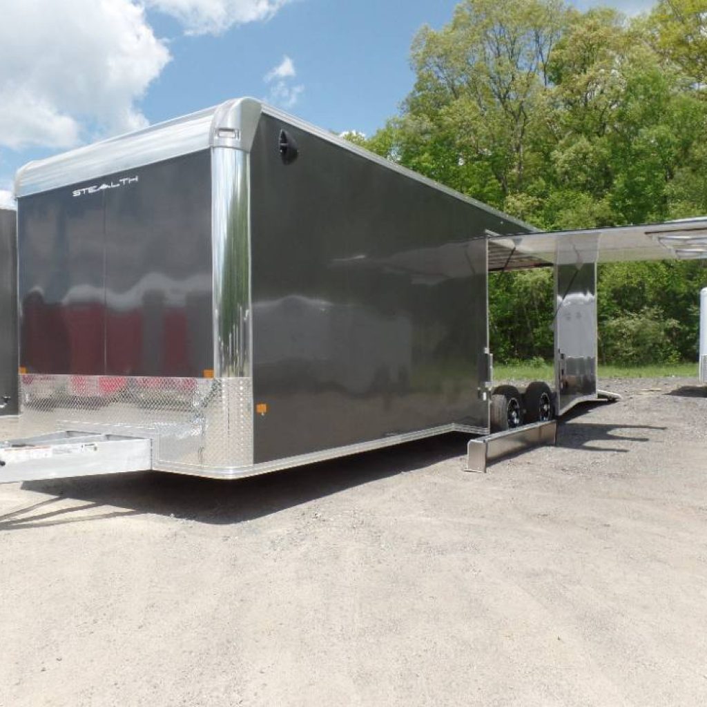 8.5 X 28 ft. Enclosed Car Trailer Alcom Brand, Stealth Model / OUR ID #110829