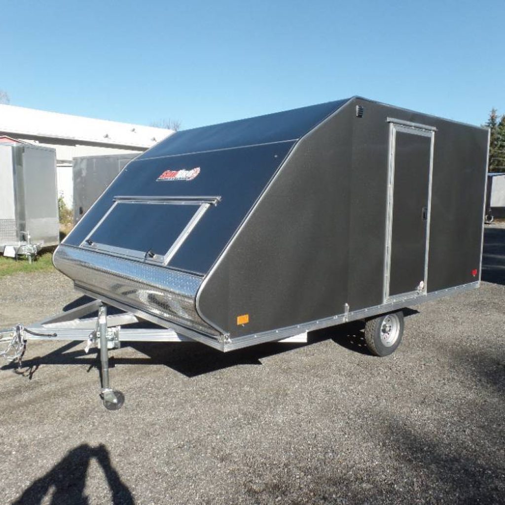 2 Place Snowmobile Trailer 8.5X12 Deck Over Hybrid,Two Place Enclosed Snowmobile Trailer, 8 1/2 by 12 , deck over hybrid type with ramp door on back, side door, torsion axle, aluminum frame