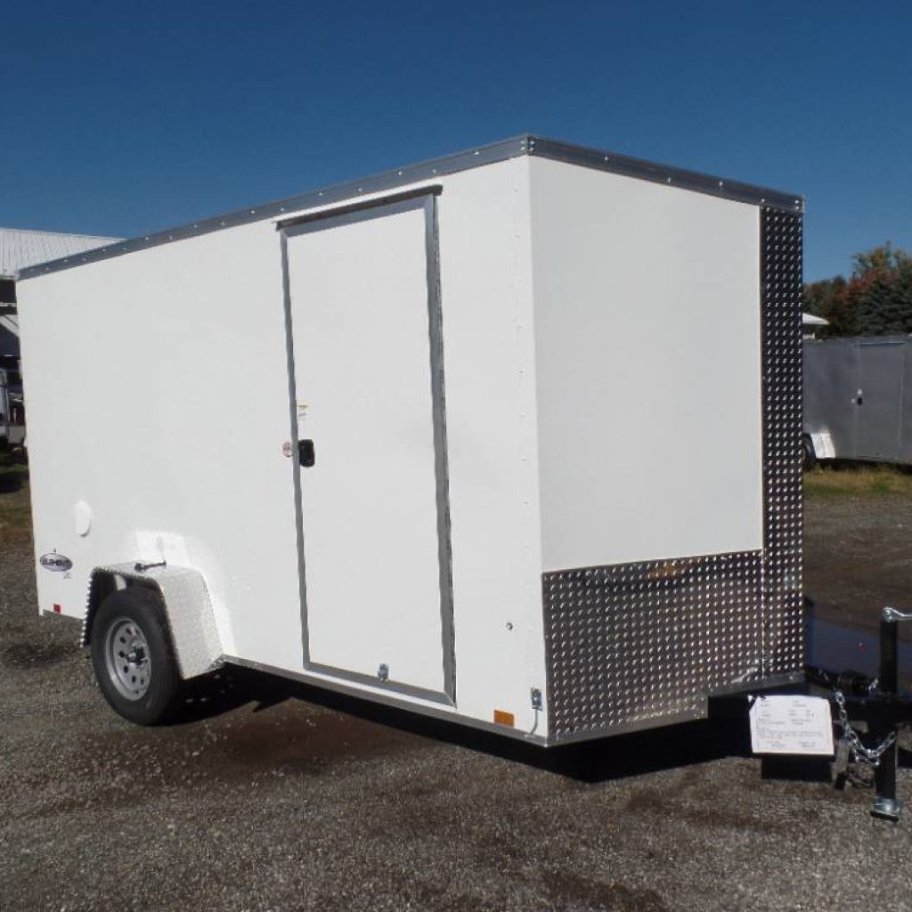 6X12 LOOK ,Enclosed V nose Trailer, Ramp on Back, White Exterior