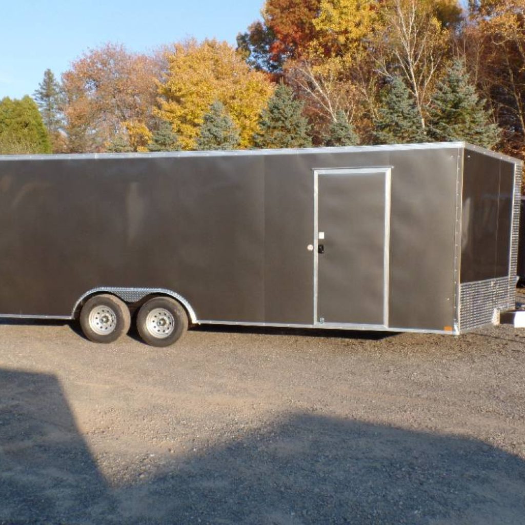 Enclosed Car Trailer, 8.5 X 24, V nose, 7 ft. Interior Height, 9,990 GVWR, Beavertail Floor, Ramp Door, Side Door