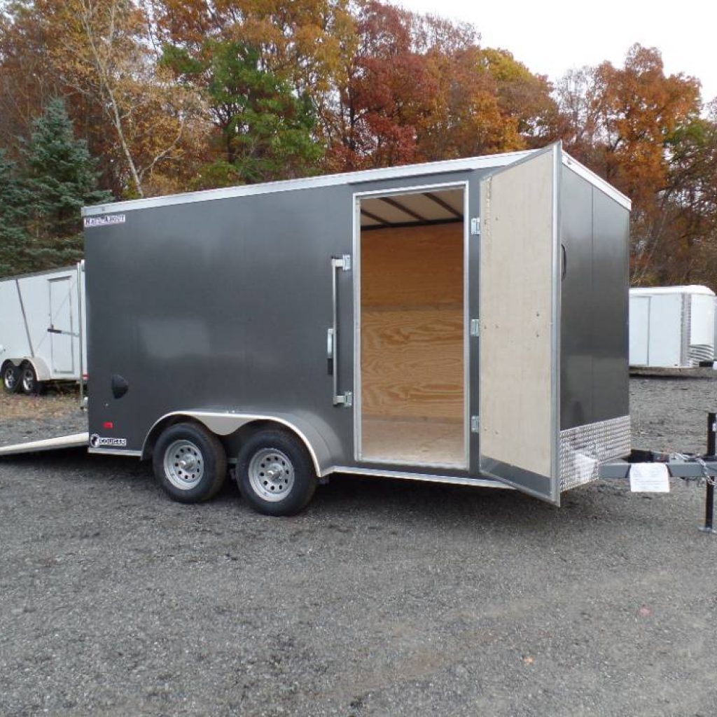 7X14 enclosed , with 7 ft. interior height, charcoal gray exterior