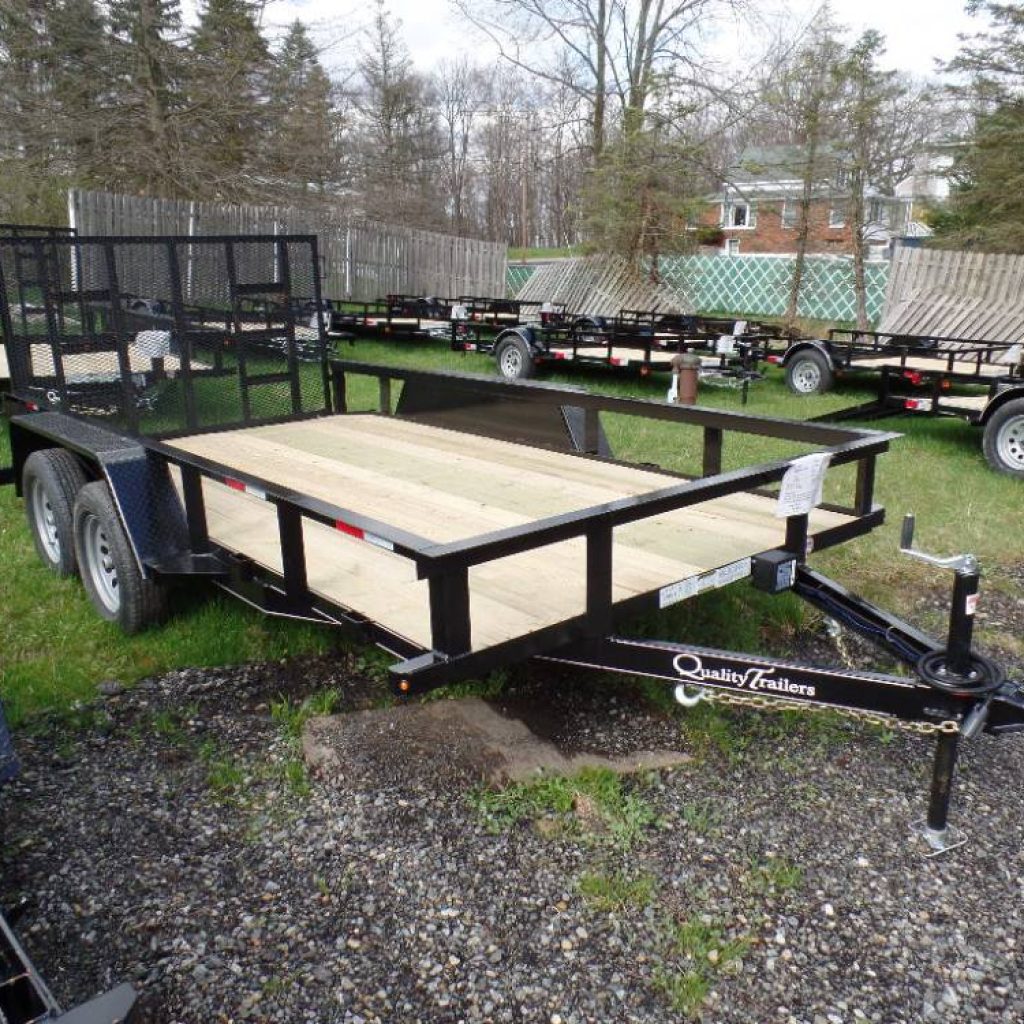 14 ft. bed length open utility landscape trailer, tandem axle, 7,000 lb. GVWR , heavy duty frame, 5,400 lb. payload / 1,600 lb. empty wt.