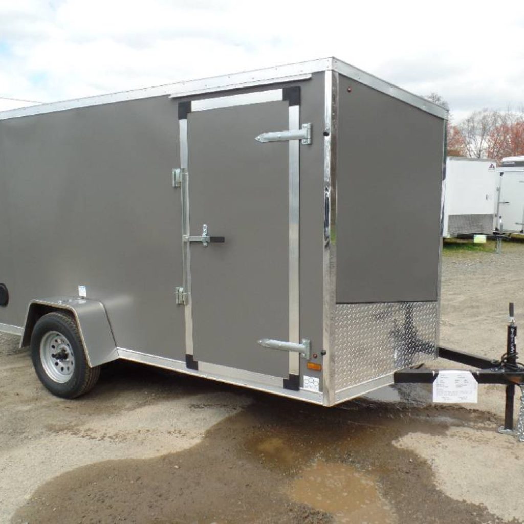 6x12-enclosed-trailer-6-ft-interior-height, 2,990 GVWR , Ramp Door, Side Door, V nose, ST205/75R15 tires. LED lights.