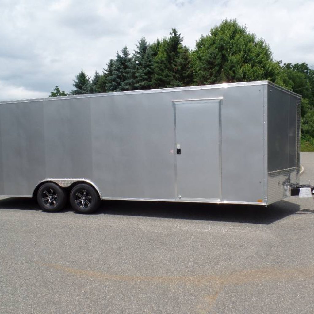 8-5 X 24 V nose, Enclosed Car Trailer, -9990 GVWR, Aluminum-Rims, Goodyear tires, 7 ft. Interior Height, Ramp Door, Side Door.  In stock 7-15-2022, New Jersey.