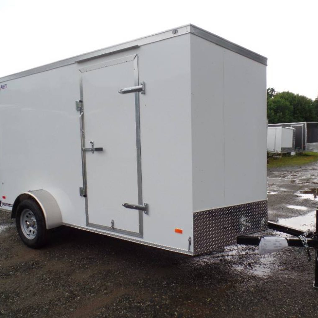 Enclosed Cargo Trailer, 6X12 with V nose, 2,990 lb. GVWR, ramp door, side door, single axle, 6'6