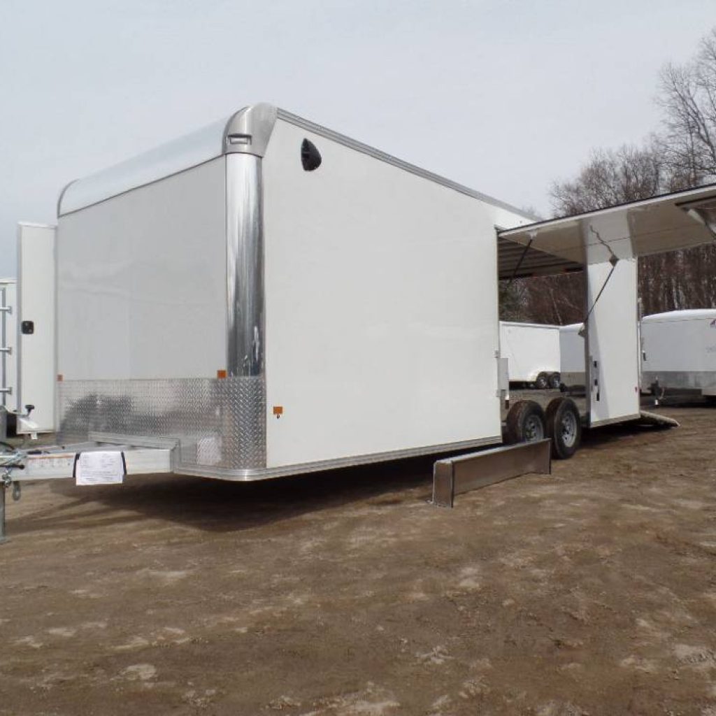 Best Price, 8.5X24 Enclosed Car Trailer, Aluminum Frame, Big Escape Door with Removable Fender, 9,990 GVWR, torsion axles.