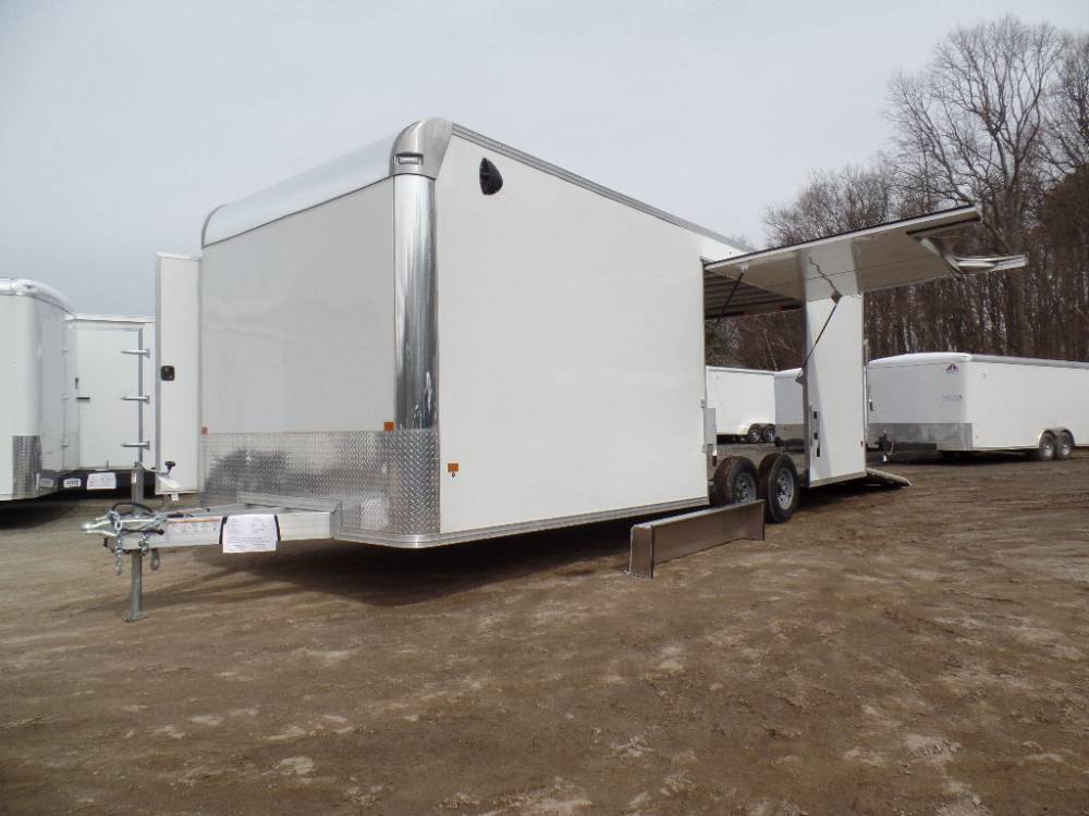 Best Price, 8.5X24 Enclosed Car Trailer, Aluminum Frame, Big Escape Door with Removable Fender, 9,990 GVWR, torsion axles.