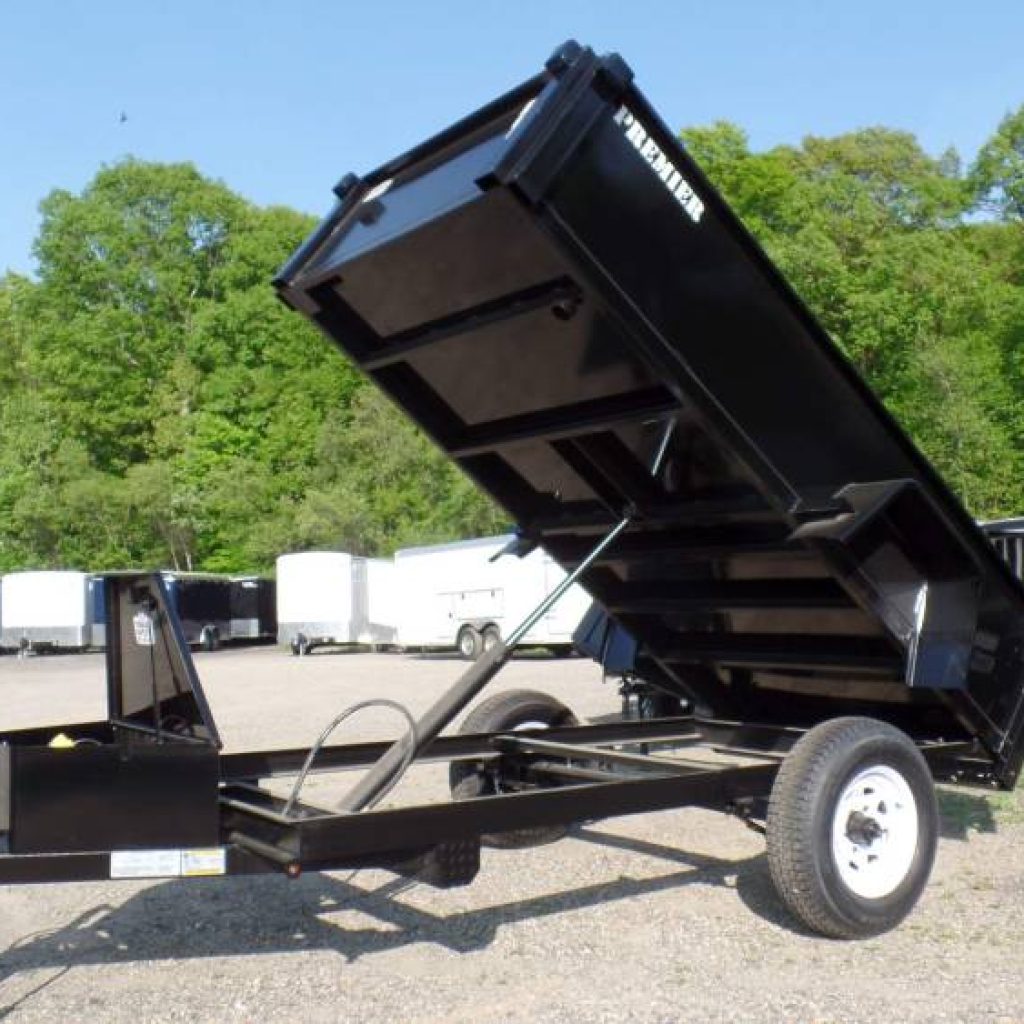 Small Heavy Duty Dump Trailers ,  5X8 and 5X10 bed size , 5,000 lb. GVWR , 12 volt Electric Hydraulic Dump, Electric Brakes.