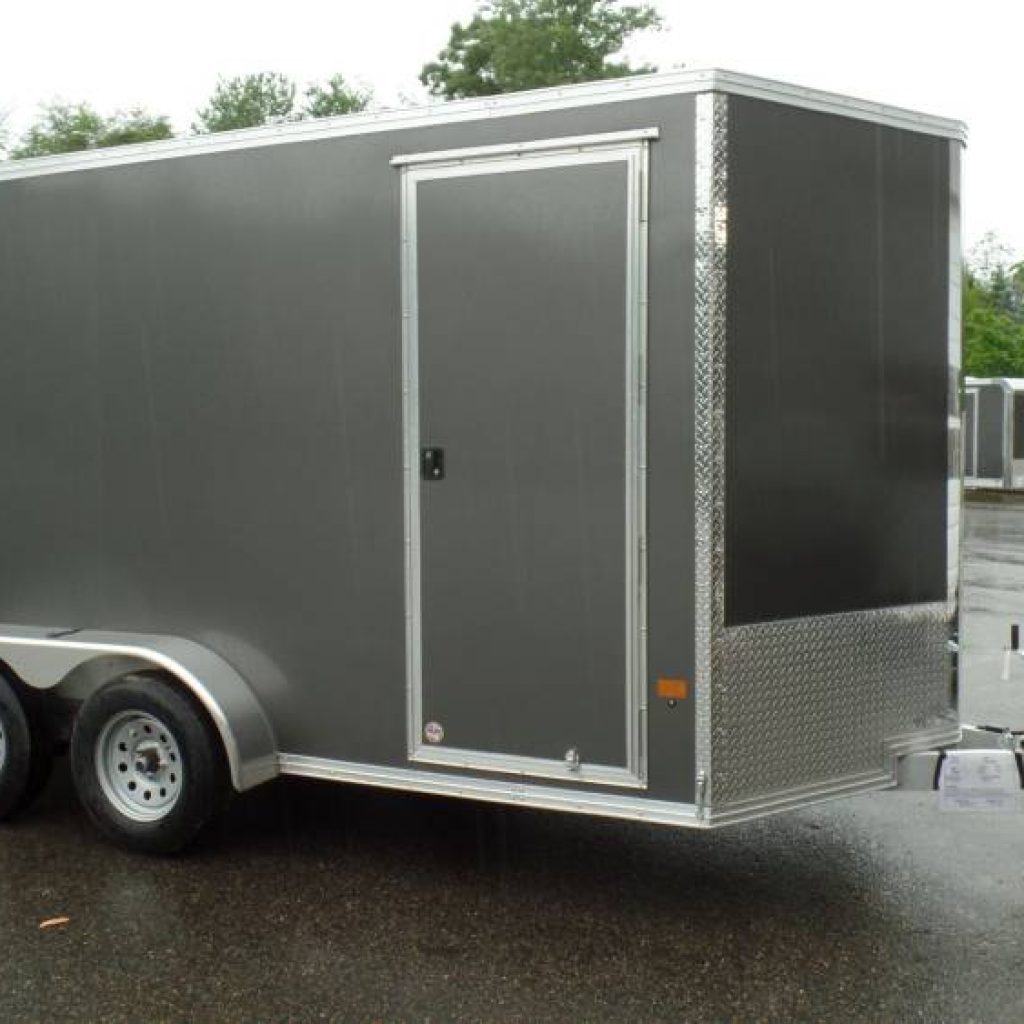 Aluminum Cargo Trailer, 7X14, 7' interior Height, 7,000 lb. GVWR, Ramp Door, Side Door, V nose, Torflex Axles