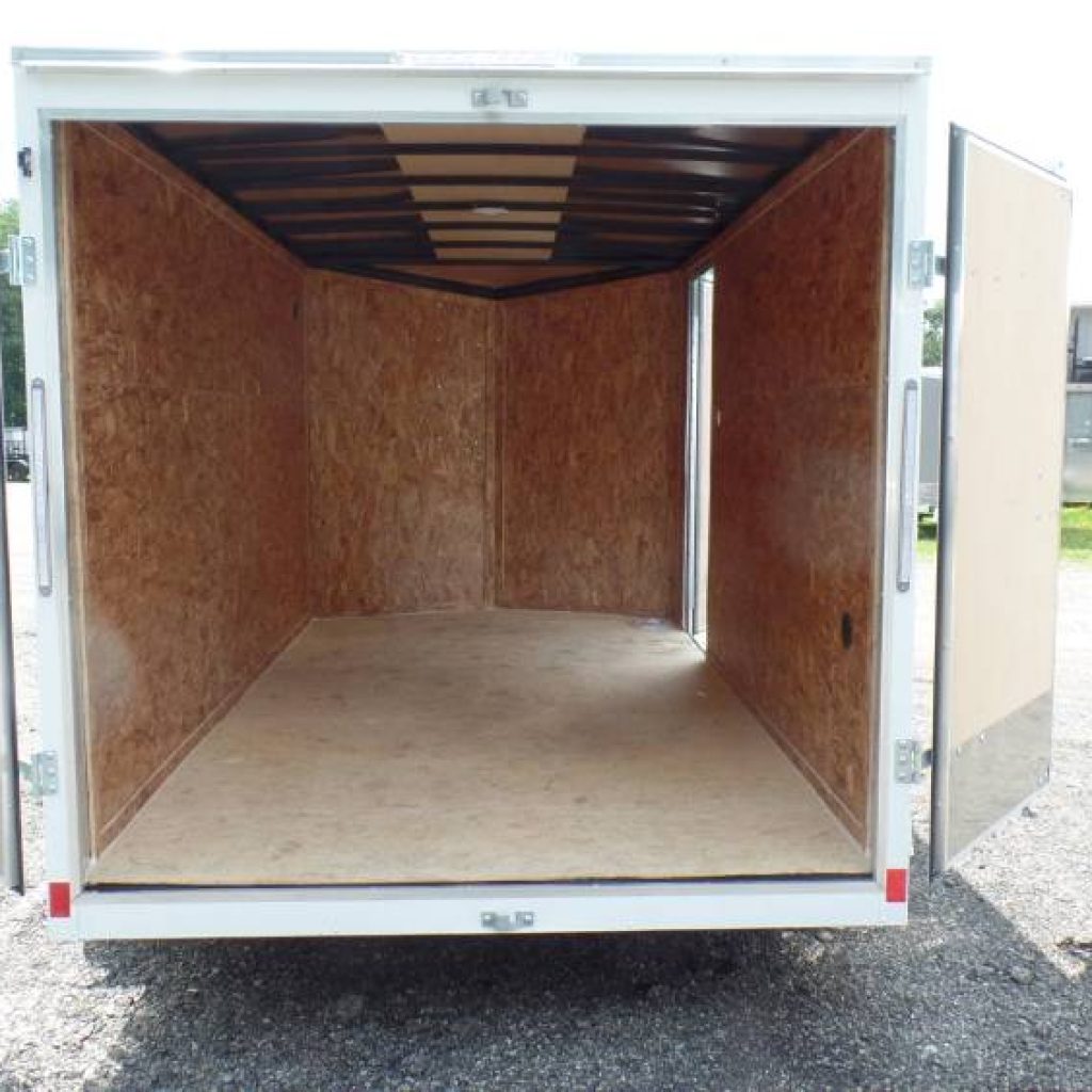 7X14 enclosed cargo trailer, with barn doors on back, 7,000 lb. GVWR, One piece aluminum roof, LED lights, brakes.