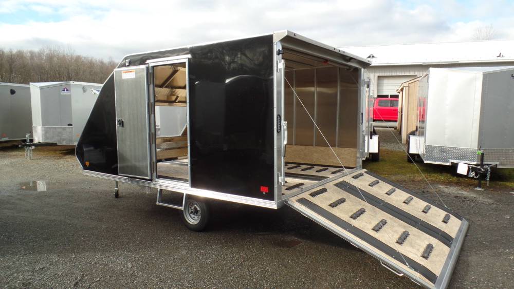 Snowmobile Trailer Enclosed Two Place 8.5X12 , Hybrid Model with Ramp on Back.  Aluminum Frame, Torflex Axle.