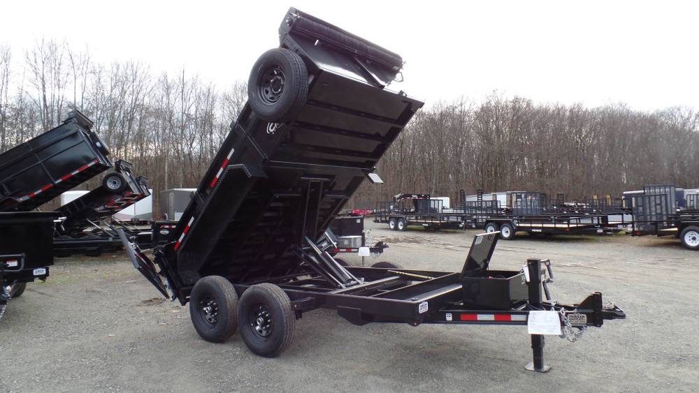 Dump Trailer, Heavy Duty, 12,000 lb. GVWR, Tarp and roller, Scissor Lift, Ramps, Scissor Lift, LED Lights, Spare Tire, 12,000 lb. Jack, Polyurethane Paint.