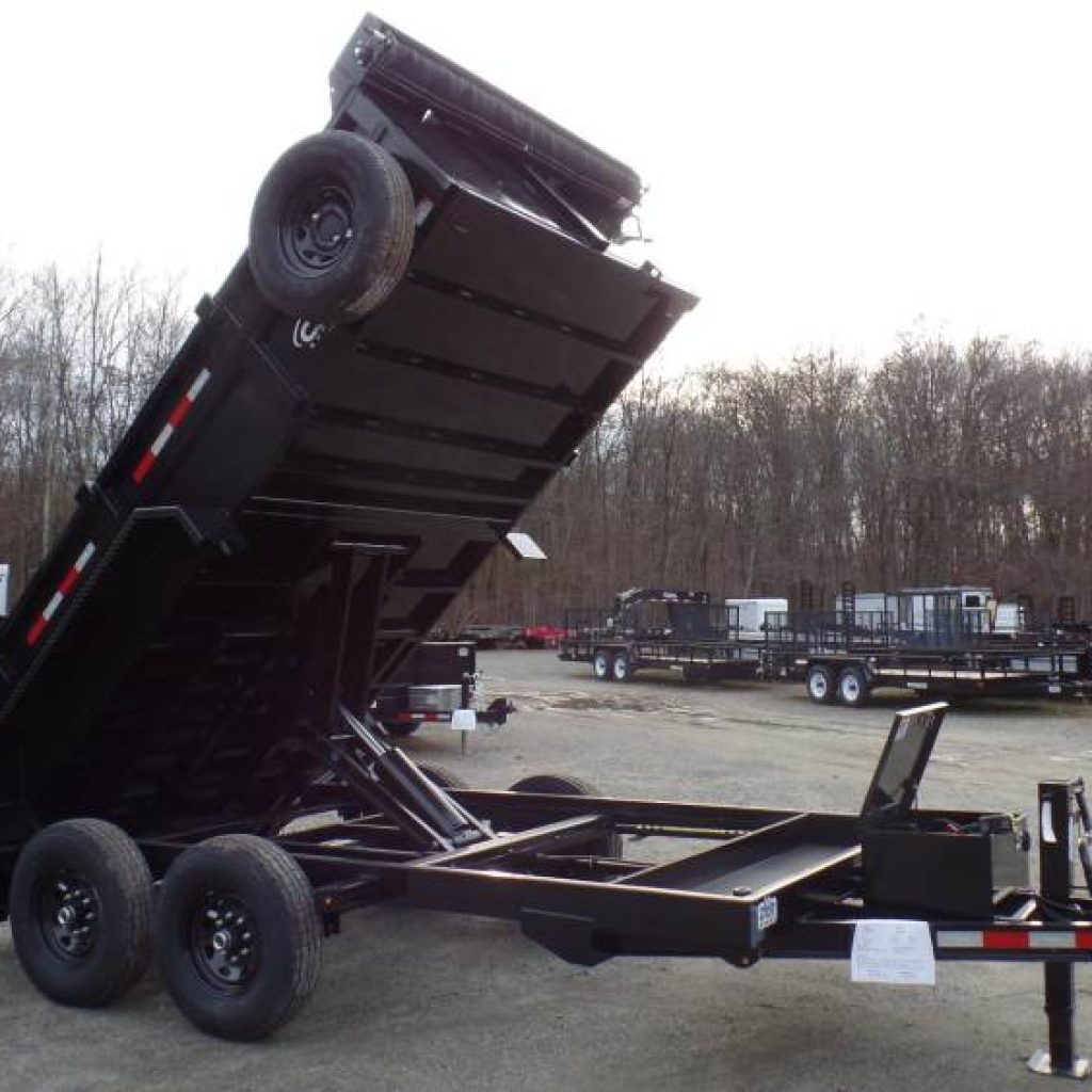 DUMP TRAILER, 7X14, 14,000 lb.GVWR, scissor lift, heavy duty, tarp and roller, spare tire, LED lights, loading ramps