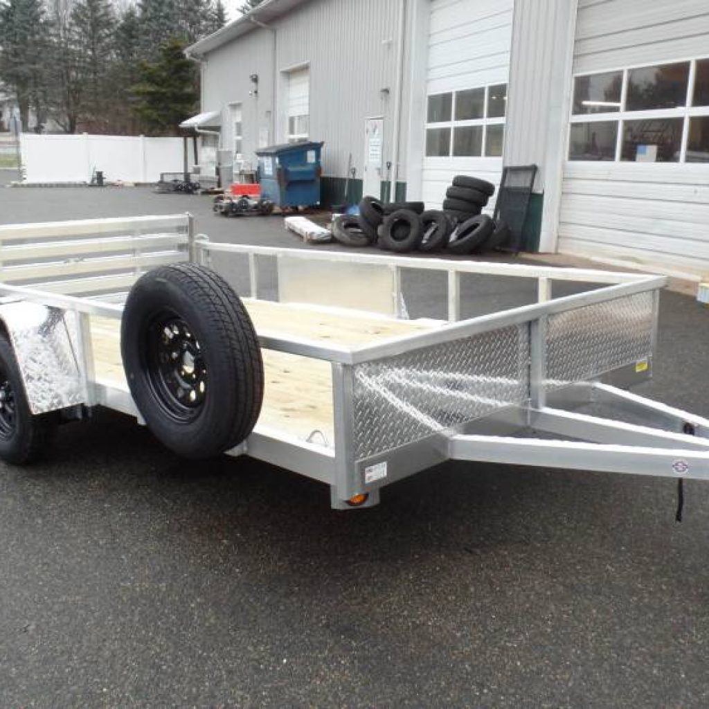 Utility Trailer, Aluminum Frame, Wood Deck, Ramp, Bi-Fold, LED Lights, 2,990 lb. GVWR, Stoneguard, 890 lbs. empty weight.