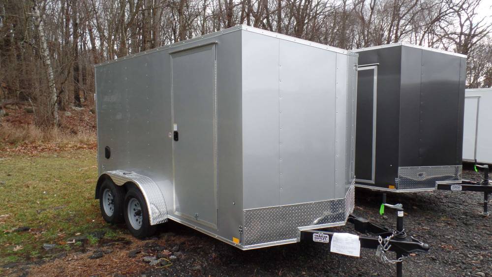 Enclosed Cargo Trailer, 7X12 V nose, Motorcycle Trailer, Ramp Door, Side Door, One Piece Aluminum Roof, 7,000 lb. GVWR