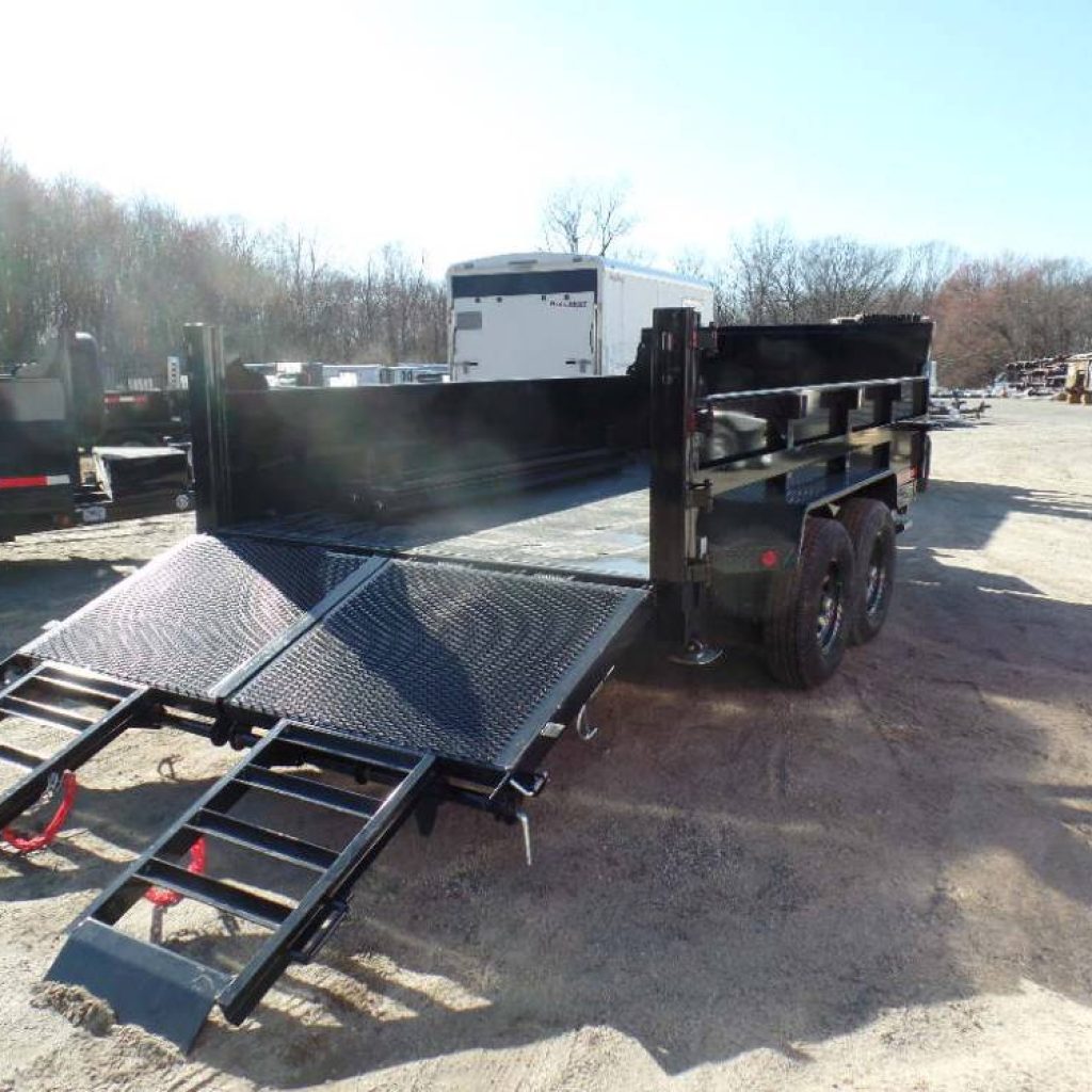 Dump Trailer, with Ramps Integrated into the Barn Doors, either fold out as ramps, or open as barn doors. Heavy Duty Dump Trailers.