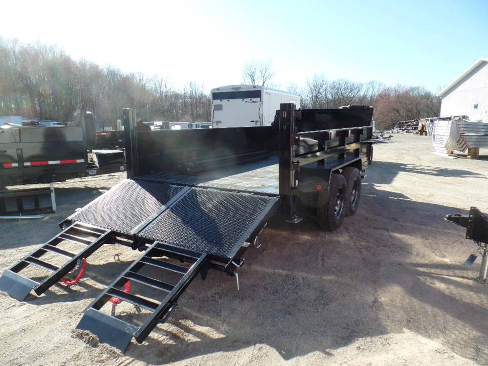 Dump Trailer, with Ramps Integrated into the Barn Doors, either fold out as ramps, or open as barn doors. Heavy Duty Dump Trailers.