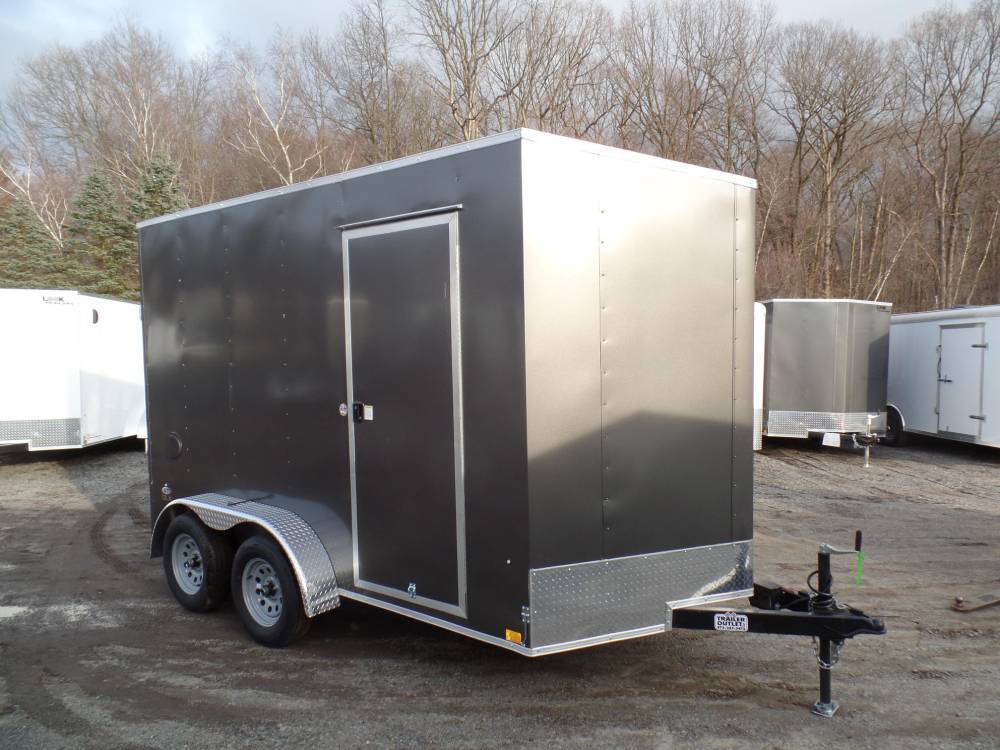 Side by Side Trailer, enclosed cargo trailer 7 X 12 with 7 ft interior height, Ramp with 80 inch high opening.