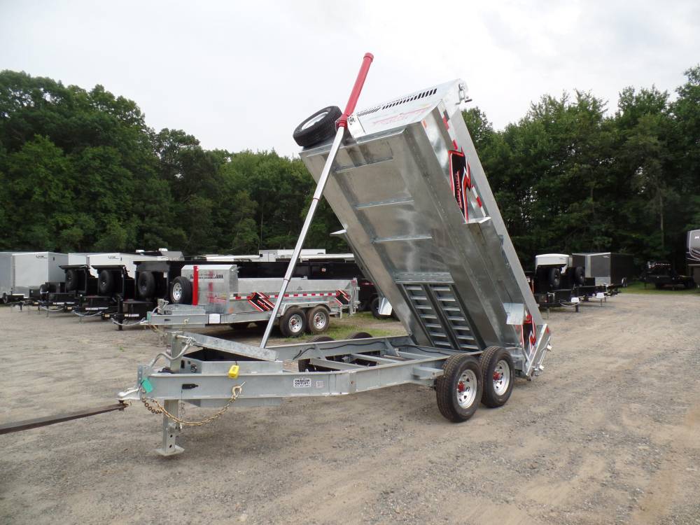 Dump Trailer, 7X14, 14,000 lb. GVWR, 9 yard capacity, loading ramps, tarp and roller, telescopic cylinder, Galvanized Finish.