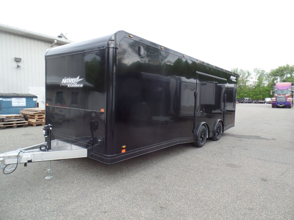 NITRO, Aluminum Frame Enclosed Car Trailer, 9,990 GVWR, Finished interior white walls and ceiling, Black rubber coin floor, BIG 8 Escape Door